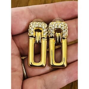 Park Lane Gold-Tone Rhinestone Pave Pierced Earrings Vintage 1.5” Door Knocker